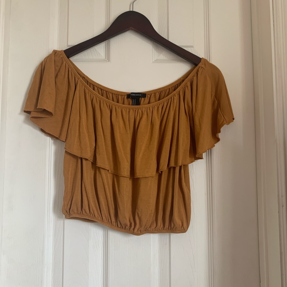 F21 flounce crop top bardot style